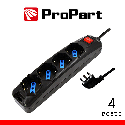 Multipresa 4 Posti Shuko Spina Italiana con Interuttore Nera