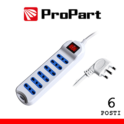 Multipresa 6 Posti Bipasso Spina Italiana con Interuttore Bianca