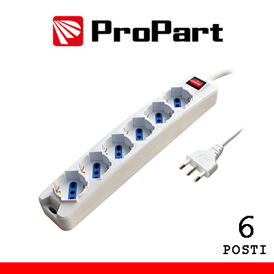 Multipresa 6 Posti Shuko Spina Italiana con Interruttore Bianca