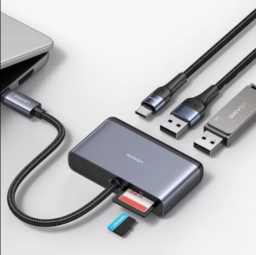 Hub Multifunzione Usams USB-C a USB/USB-C/Lettore SD e MicroSD